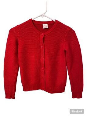 Hanna Andersson Bright Red Knit Button-Front Cardigan Girls Size 8 Cotton Blend